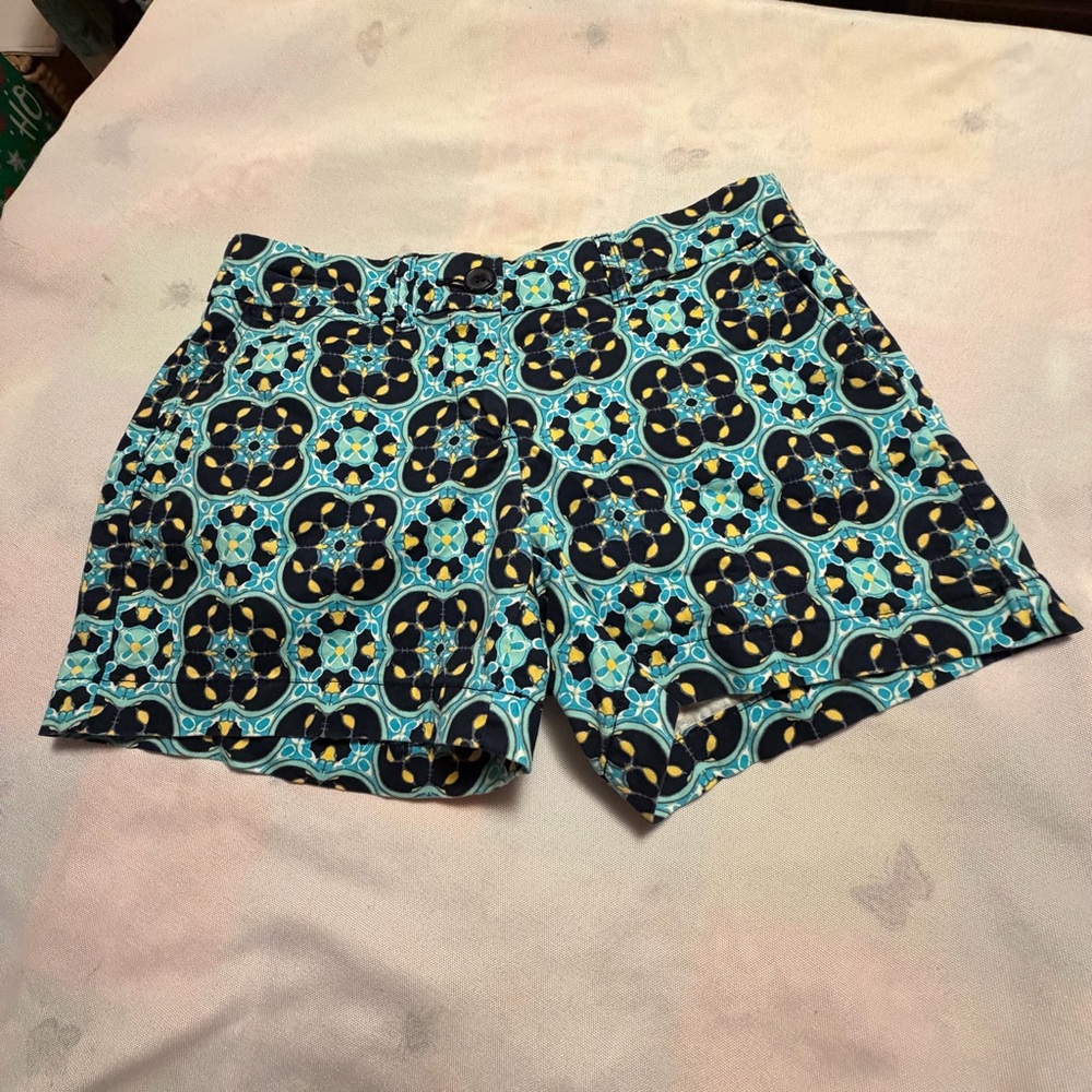 crown & ivy Navy, Aqua & Yellow Geometric Print Women's Shorts
